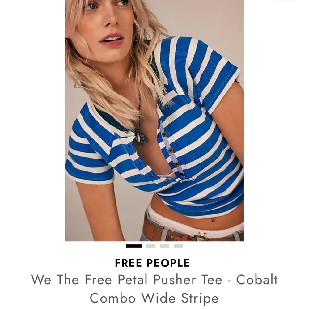 Free People Cobalt Blue and White Striped Short Sleeve Tee